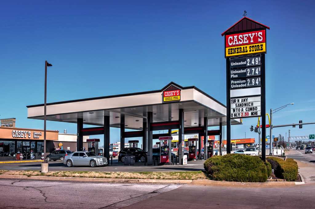 Casey's General Stores is a chain of pizza restaurants + convenience stores in the American Midwest.