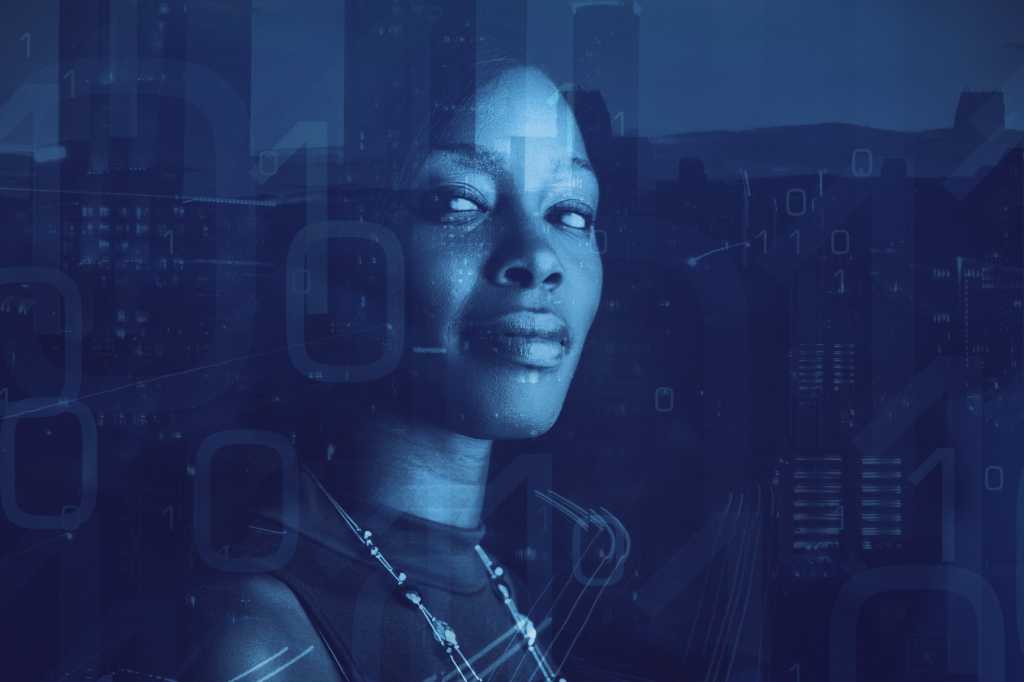 diversity in it black woman with binary background and cityscape overlay by marilyn nieves getty im